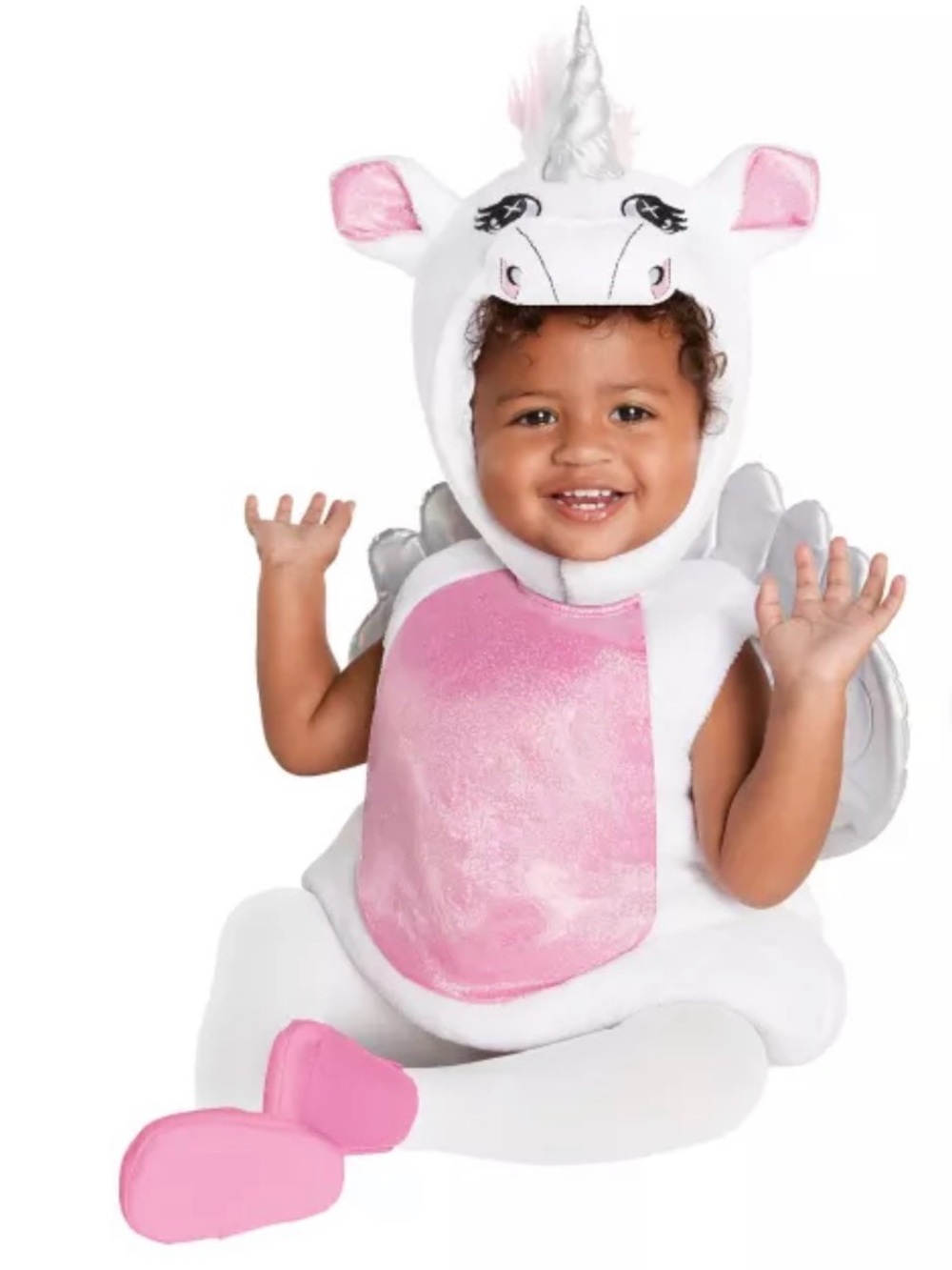 Pink and White Unicorn Infant Costume with Silver Wings